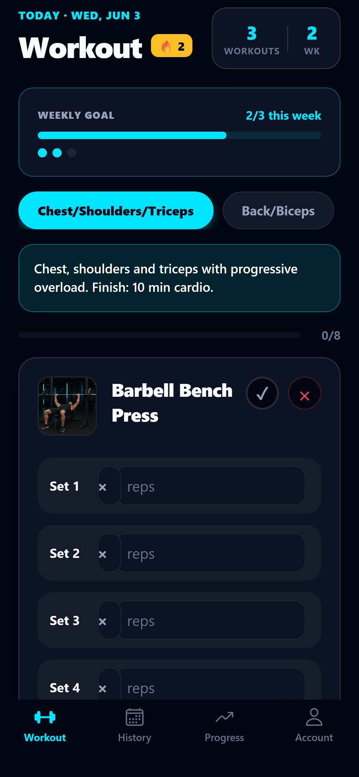 Trainer Pro Gym workout dashboard