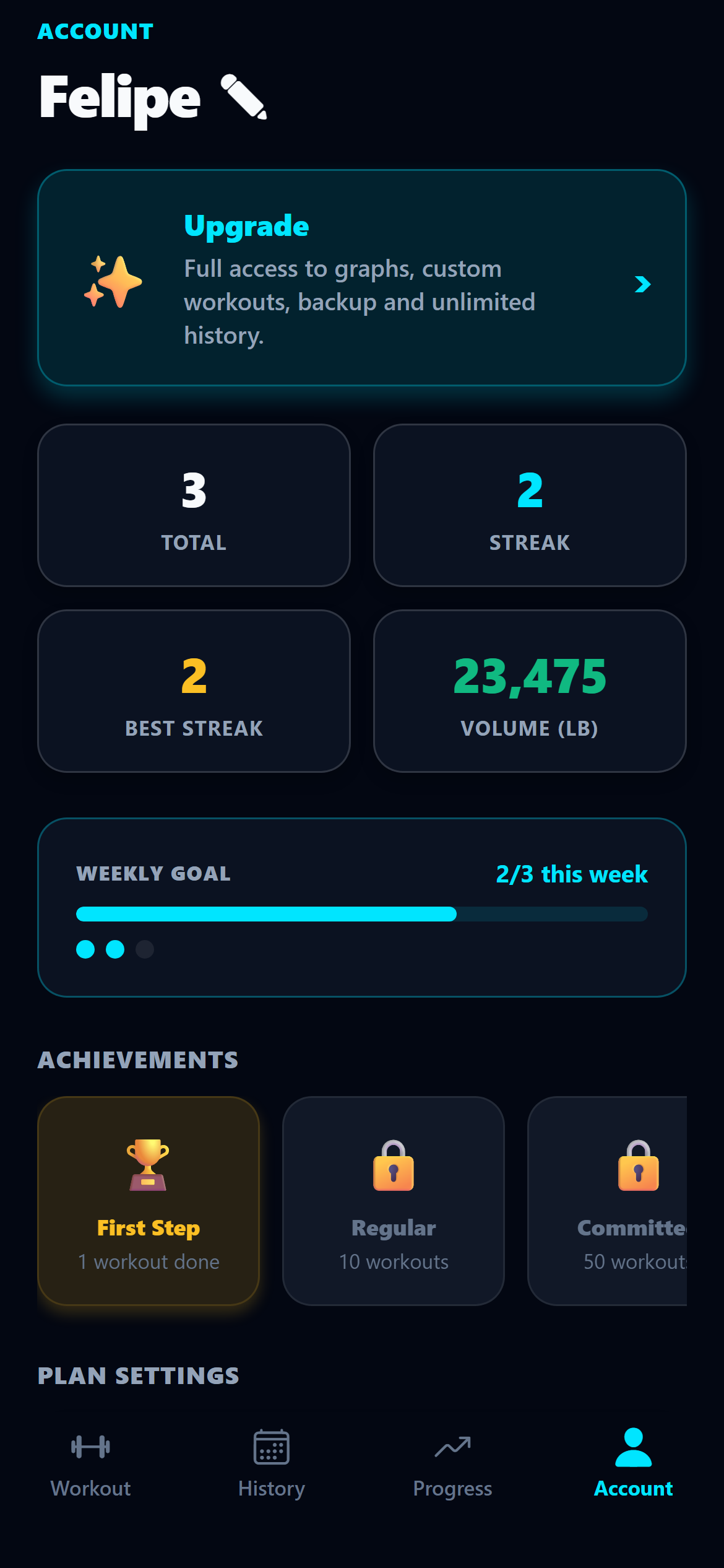 Trainer Pro Gym progress and records