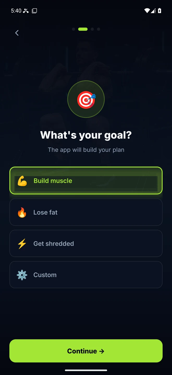 Onboarding do Trainer Pro Gym com a escolha de idioma
